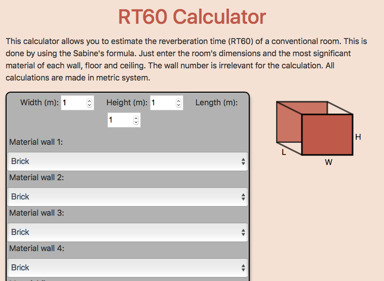 RT60 calculator